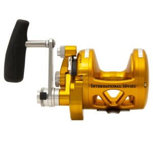 penn international 16 visx lever drag two speed reel gold front